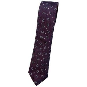 BLACK BROWN 1826 Men's 100% Silk Necktie LUXURY Navy Purple Paisley W:2.5" EUC